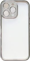 Casemania Hoesje Geschikt voor Apple iPhone 12 Zilver - Transparant Back Cover met Glitter Camera Bescherming