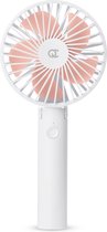 FlinQ Handventilator - Draagbare Ventilator - Mini Fan Oplaadbaar - Kleine Portable Ventilator met USB - Draadloze Tafelventilator - Wit / Roze