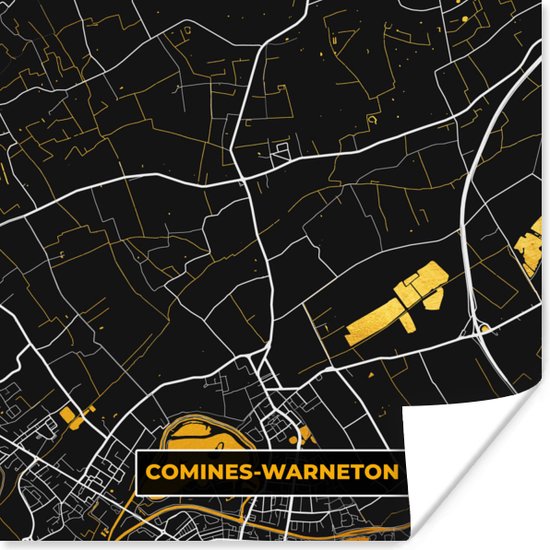 Poster Comines-Warneton - Goud - Stadskaart - Kaart - Plattegrond - 100x100 cm XXL