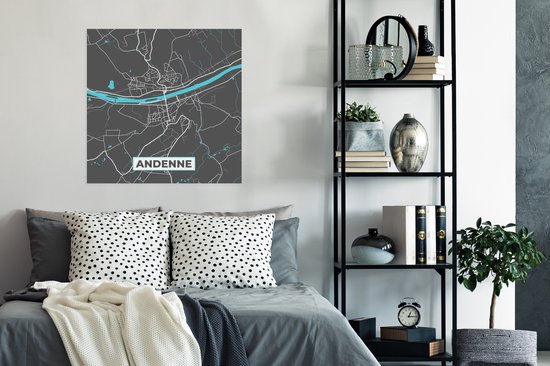 Poster Kaart – Plattegrond – Stadskaart – Andenne – België - Grijs - 75x75 cm
