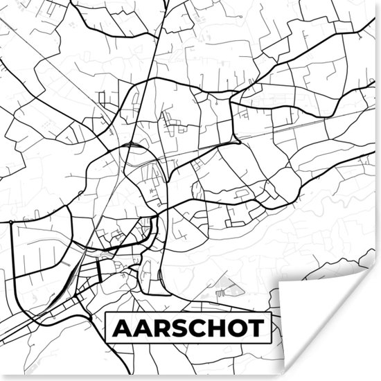 Poster Zwart Wit – België – Plattegrond – Stadskaart – Kaart – Aarschot - 100x100 cm XXL