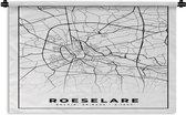 Wandkleed - Wanddoek - Zwart Wit – België – Plattegrond – Stadskaart – Kaart – Roeselare - 90x60 cm - Wandtapijt