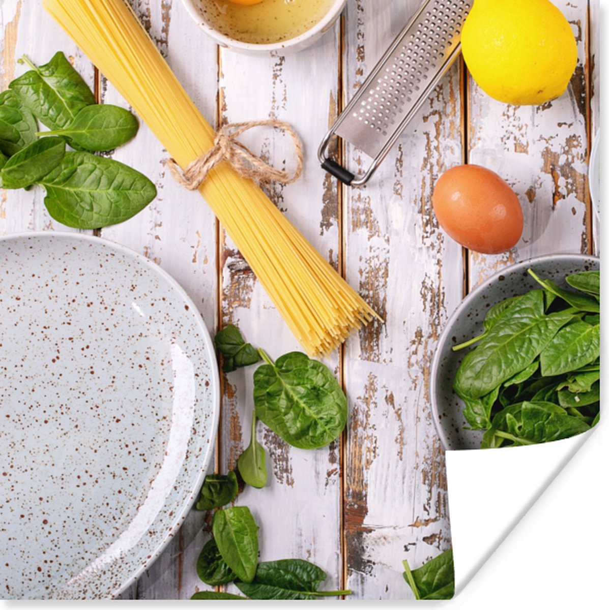 Poster Pasta - Kruiden - Ei - Citroen - Keuken - 75x75 cm