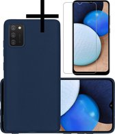 Hoes Geschikt voor Samsung A03s Hoesje Cover Siliconen Back Case Hoes Met Screenprotector - Donkerblauw