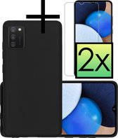 Hoes Geschikt voor Samsung A02s Hoesje Cover Siliconen Back Case Hoes Met 2x Screenprotector - Zwart