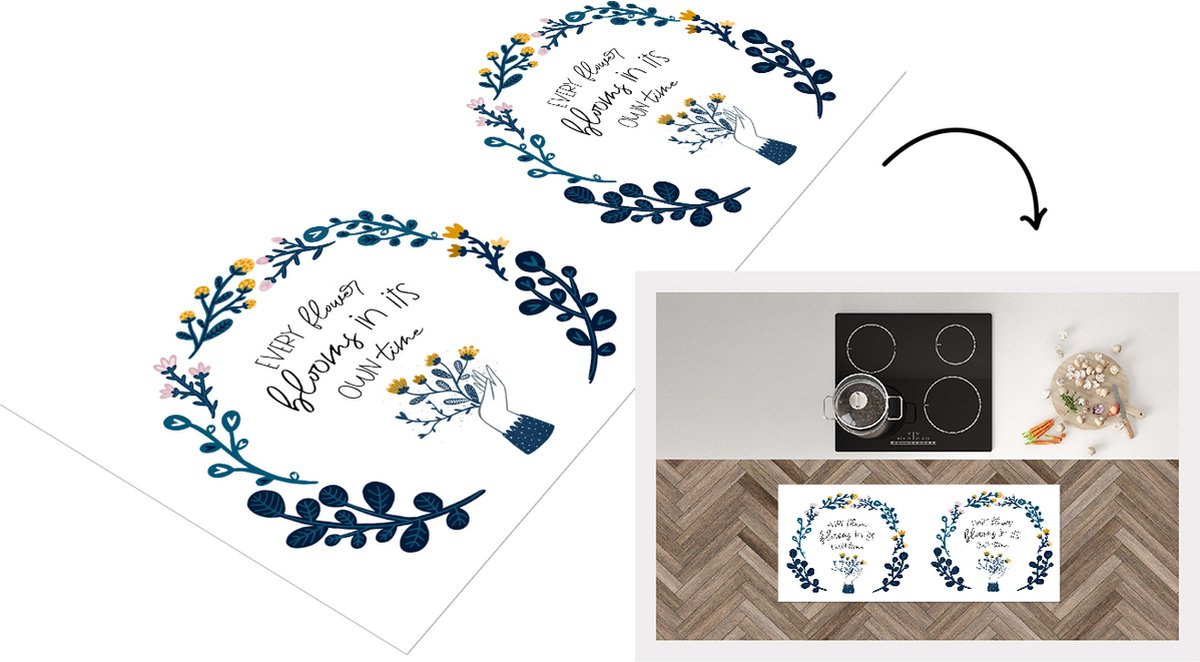 KitchenYeah Keukenloper - Loper keuken - Spreuken - Quotes - Every flower blooms in its own time - 120x50 cm - Keukenloper vinyl Multicolor