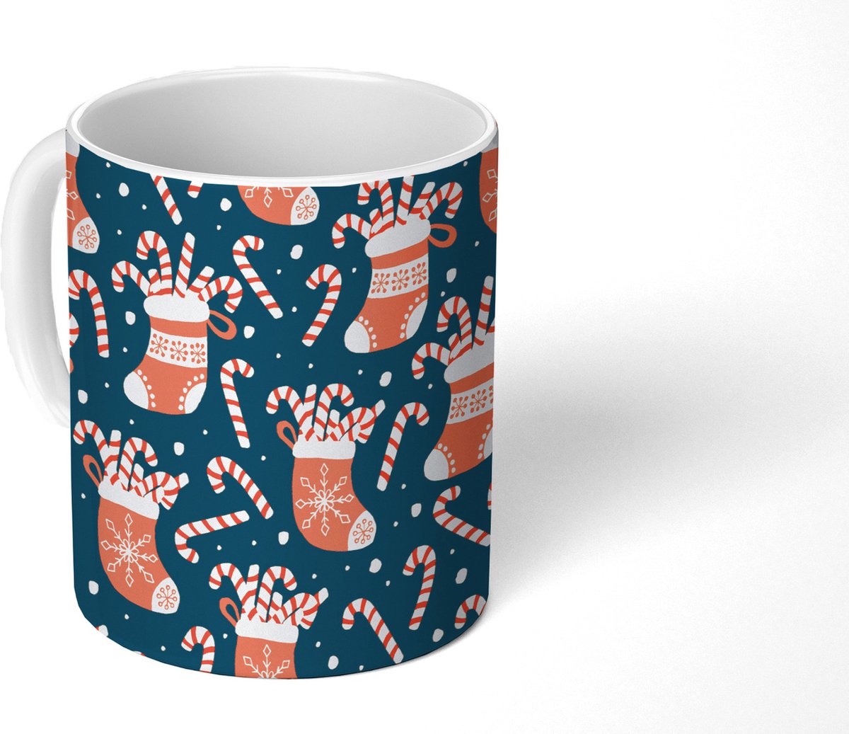 Mok - Koffiemok - Sokken - Snoep - Kerst - Patronen - Mokken - 350 ML - Beker - Koffiemokken - Theemok