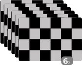Placemat - Placemats kunststof - Schaakbord - Patronen - Zwart Wit - 45x30 cm - 6 stuks - Hittebestendig - Anti-Slip - Onderlegger - Afneembaar