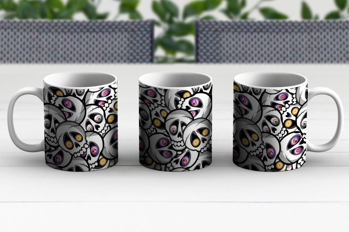 Mug porcelaine avec infuseur et couvercle skulls and roses Crânes