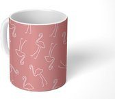 Mok - Koffiemok - Flamingo - Line Art - Roze - Patronen - Mokken - 350 ML - Beker - Koffiemokken - Theemok