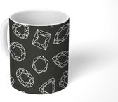 Mok - Koffiemok - Diamant - Patronen - Zwart Wit - Mokken - 350 ML - Beker - Koffiemokken - Theemok