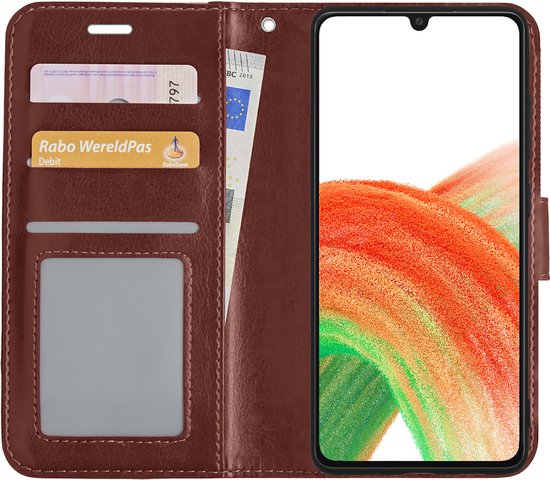 Samsung Galaxy A33 Case Bookcase 2x Screen Protector - Samsung Galaxy A33 Case Cover Cover - Samsung Galaxy A33 Screen Protector 2x - Marron