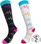 Jouw medische shop - 2 paar compressiekousen - hartslag(zwart) - hartslag(wit) - Maat 36-41 -Compressiesokken - sokken - medische sokken - medsocks- steunkousen - chaussettes de co