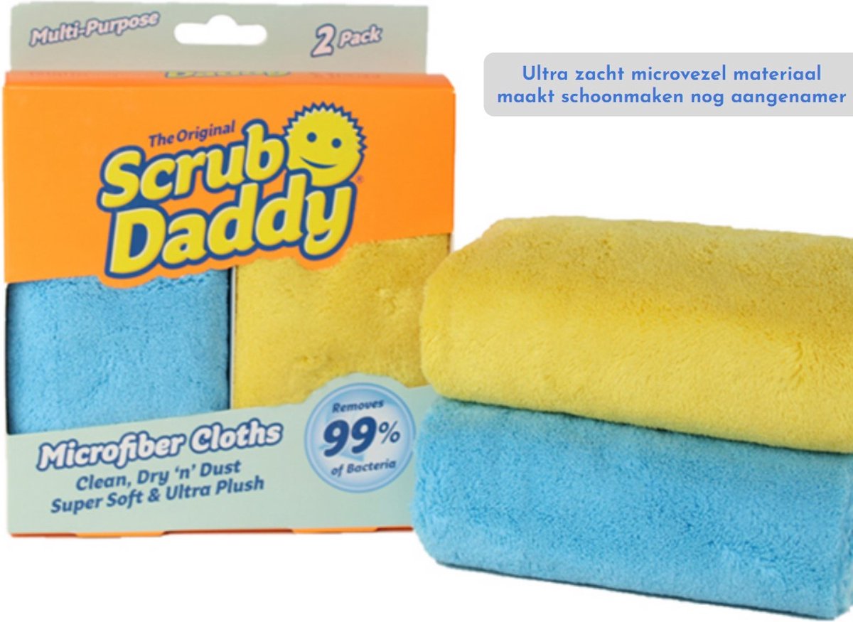 Scrub Daddy Microfibre Cleaning Cloths Set of 2 - Multifunctional Towels for Dust-Free Cleaning & Polishing Kitchen, Bathroom, Car, Mirror, Glass