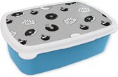 Broodtrommel Blauw - Lunchbox - Brooddoos - Donut - Patronen - Koffie - Zwart Wit - 18x12x6 cm - Kinderen - Jongen