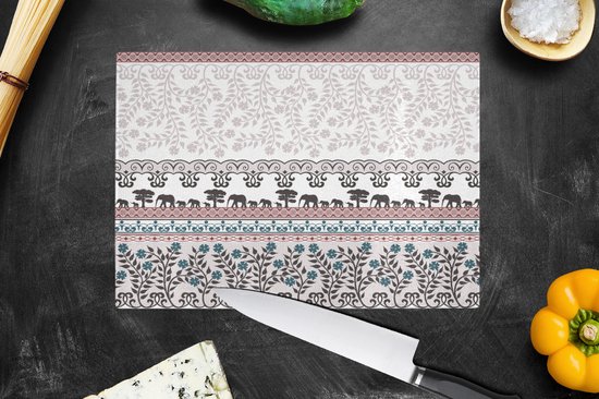Planche à découper en Verres - 28x20 - Motifs - Safari - Éléphant - Afrique - Planches à découper en Glas
