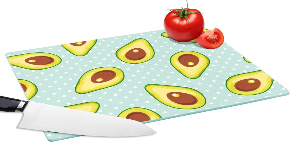 Glazen Snijplank - 39x28 - Avocado - Patronen - Stippen - Snijplanken Glas