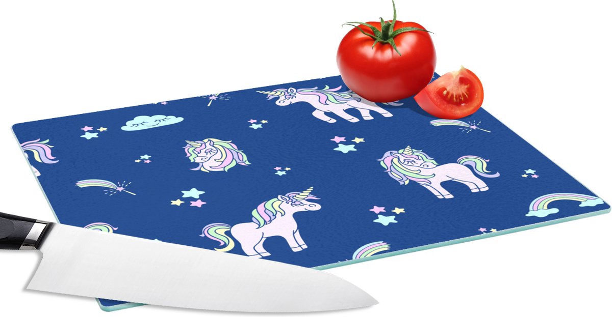 Glazen Snijplank - 28x20 - Unicorn - Sterren - Patroon - Snijplanken Glas