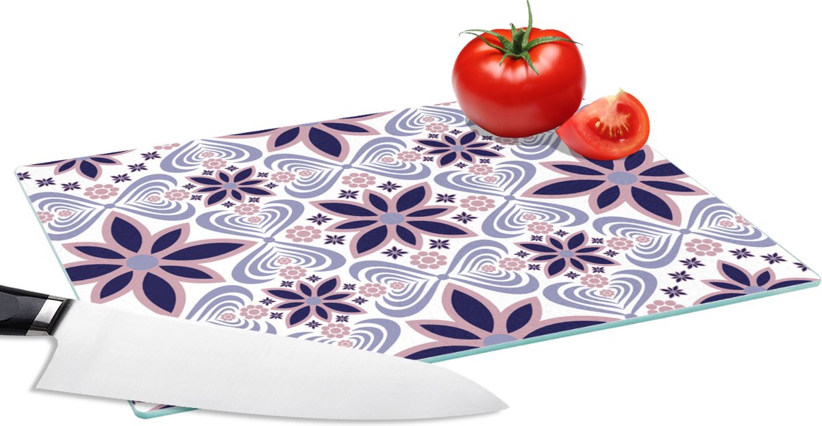 Glazen Snijplank - 28x20 - Bloemen - Luxe - Design - Snijplanken Glas