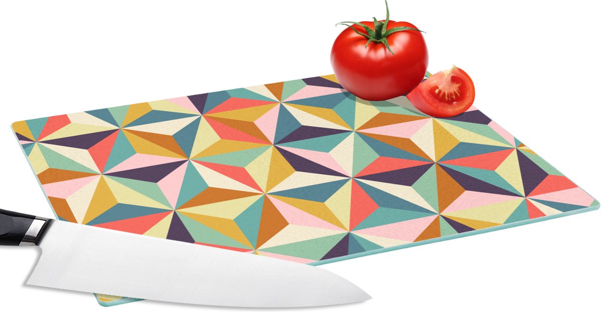 Glazen Snijplank - 28x20 - Retro - Regenboog - 3D - Geometrie - Driehoek - Snijplanken Glas