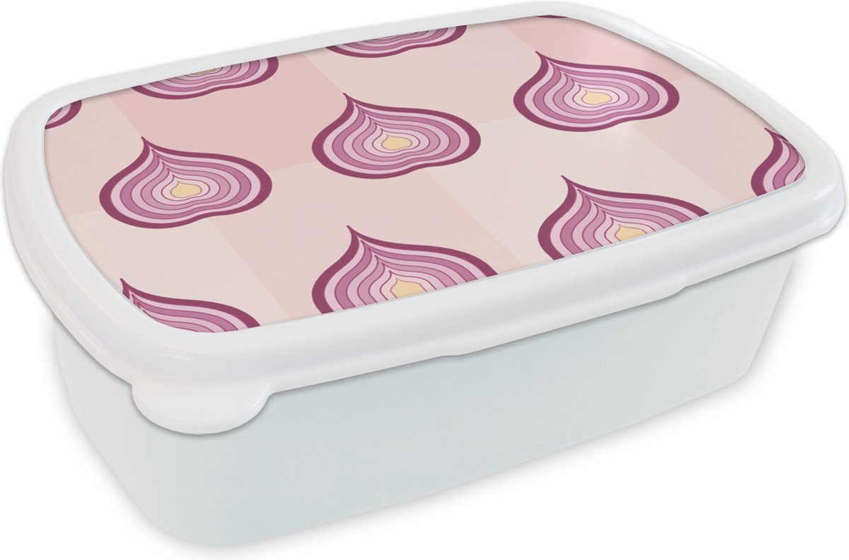 Broodtrommel Wit - Lunchbox - Brooddoos - Paars - Patronen - Uien - 18x12x6 cm - Volwassenen