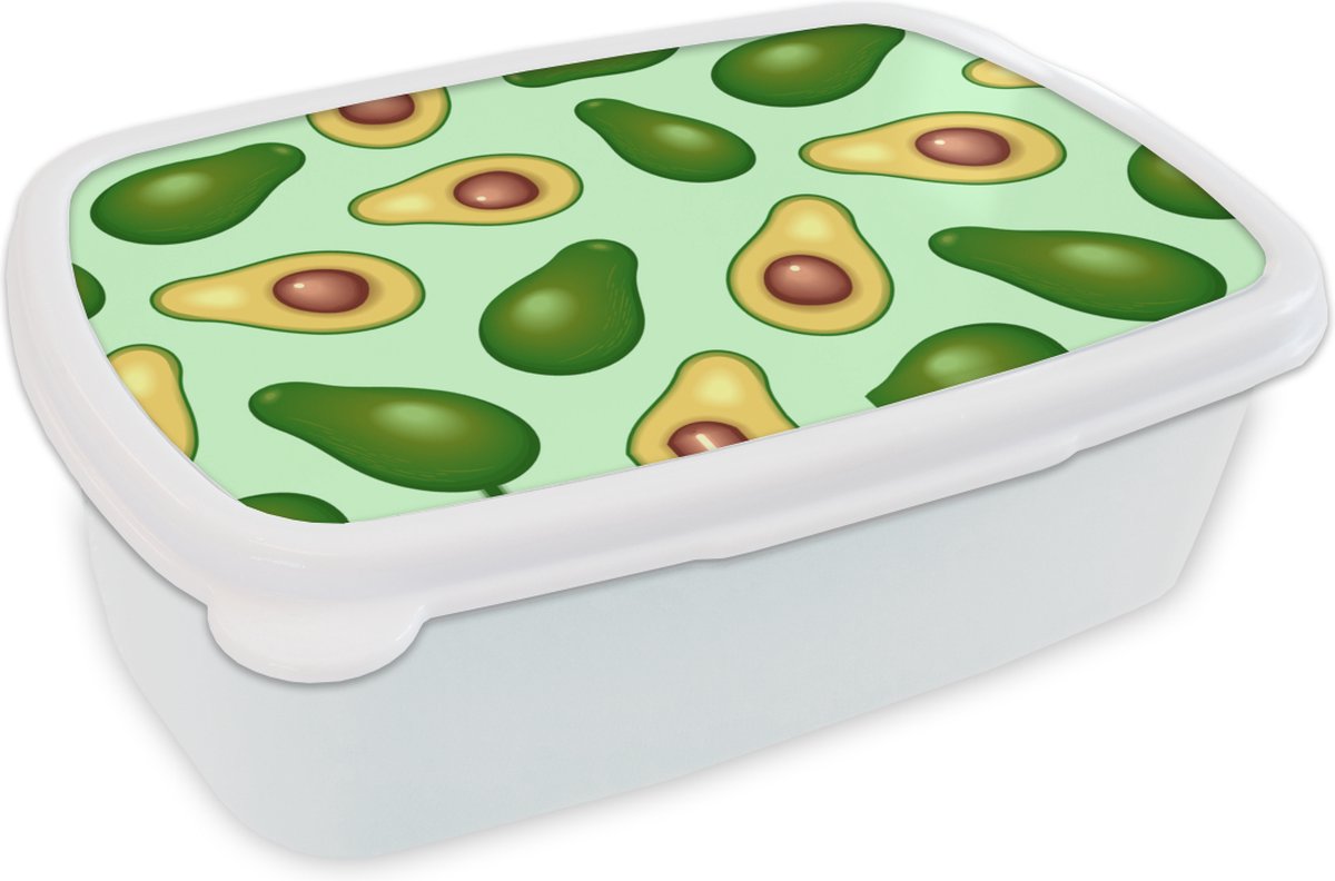 Broodtrommel Wit - Lunchbox - Brooddoos - Avocado - Patronen - Groen - 18x12x6 cm - Volwassenen