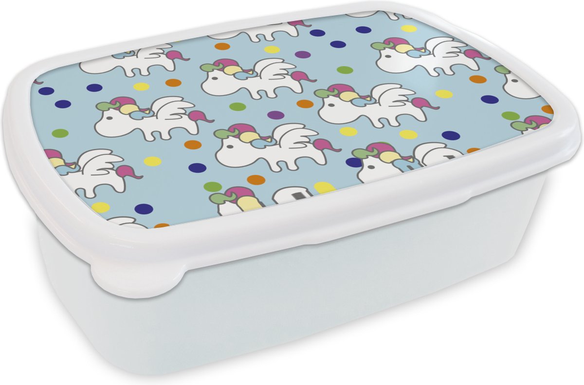 Broodtrommel Wit - Lunchbox - Brooddoos - Unicorn - Patronen - Kind - 18x12x6 cm - Volwassenen