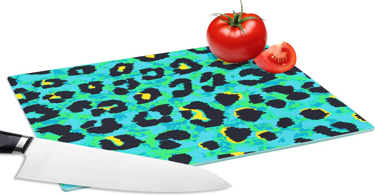 Glazen Snijplank - 28x20 - Panterprint - Neon - Dieren - Design - Snijplanken Glas