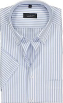 ETERNA comfort fit overhemd - poplin met korte mouw - lichtblauw met wit gestreept - Strijkvrij - Boordmaat: 42