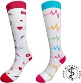 Jouw medische shop - 2 paar compressiekousen - SEH - hartslag(wit) - Maat 36-41 -Compressiesokken - sokken - medische sokken - medsocks- steunkousen - chaussettes de compression -