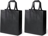 2x stuks draagtassen/schoudertassen/boodschappentassen in de kleur zwart 35 x 40 x 15 cm