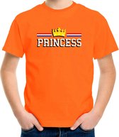 Princess met kroon t-shirt - oranje - kinderen - koningsdag / EK/WK outfit / kleding 110/116