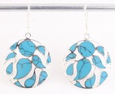 Boucles d'oreilles rondes ajourées en argent turquoise bleu