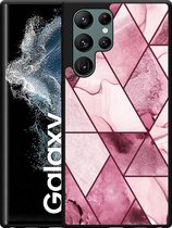 Galaxy S22 Ultra Hardcase hoesje Roze Marmer Mix - Designed by Cazy