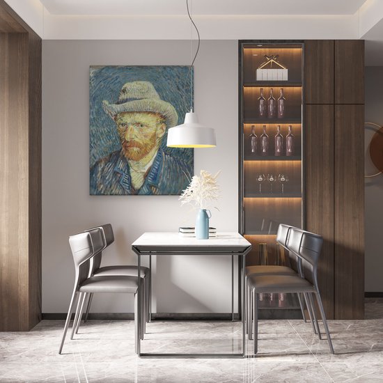 Artaza Toile Peinture Autoportrait avec Chapeau de Feutre Gris par Vincent van Gogh - 80x100 - Groot - Art - Impression sur Toile