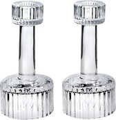 Set van 2x stuks kaarsen kandelaar van decoratief luxe glas 7 x 15 cm - Houder geschikt voor dinerkaarsen