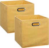 Set van 2x stuks opbergmand/kastmand 29 liter geel linnen 31 x 31 x 31 cm - Opbergboxen - Vakkenkast manden