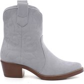 WELOVESHOES® Dames Cowboylaarzen met Hak Kort - Suedine - Grijs - Maat 38