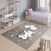 Tapiso Baby Vloerkleed Grijs Wit Olifant Ballonnen Kinderkamer Tapijt Maat- 160x220