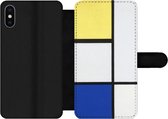 Bookcase Geschikt voor iPhone X telefoonhoesje - Compositie met geel, blauw en zwart - Piet Mondriaan - Met vakjes - Wallet case met magneetsluiting