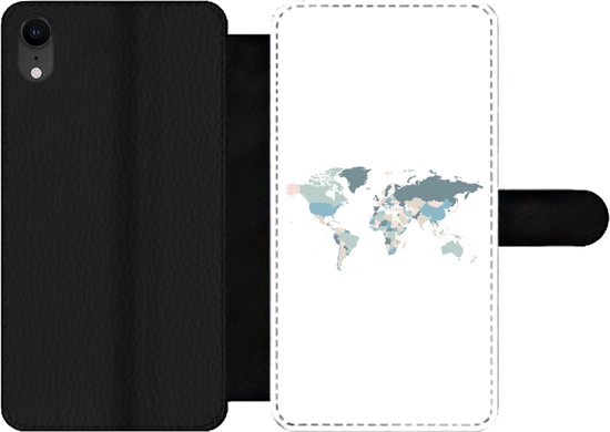 Étui pour téléphone iPhone XR Bookcase - Carte du Wereldkaart - Pastel - Landen - Avec compartiments - Étui portefeuille avec fermeture magnétique