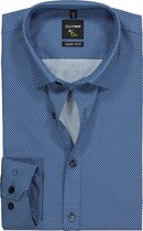 OLYMP No. Six super slim fit overhemd - blauw met wit dessin - Strijkvriendelijk - Boordmaat: 40