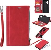 Voor Samsung Galaxy A72 Zijrits Terug Kaart Horizontale Flip PU Lederen Case met Kaartsleuven & Portemonnee & Fotolijst & Lanyard (Rood)