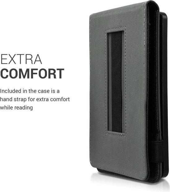 kwmobile e-reader hoesje geschikt voor Kobo Aura Edition 2 hoes - E reader flip case van kunstleer - Ereader cover met handgrip en stand - In zwart van kwmobile — afbeelding 3