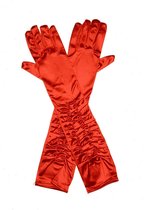 Gala handschoenen rood satijn plooitjes