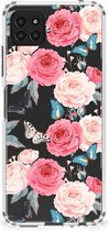 Telefoonhoesje Geschikt voor Samsung Galaxy A22 5G Silicone Case met transparante rand Butterfly Roses