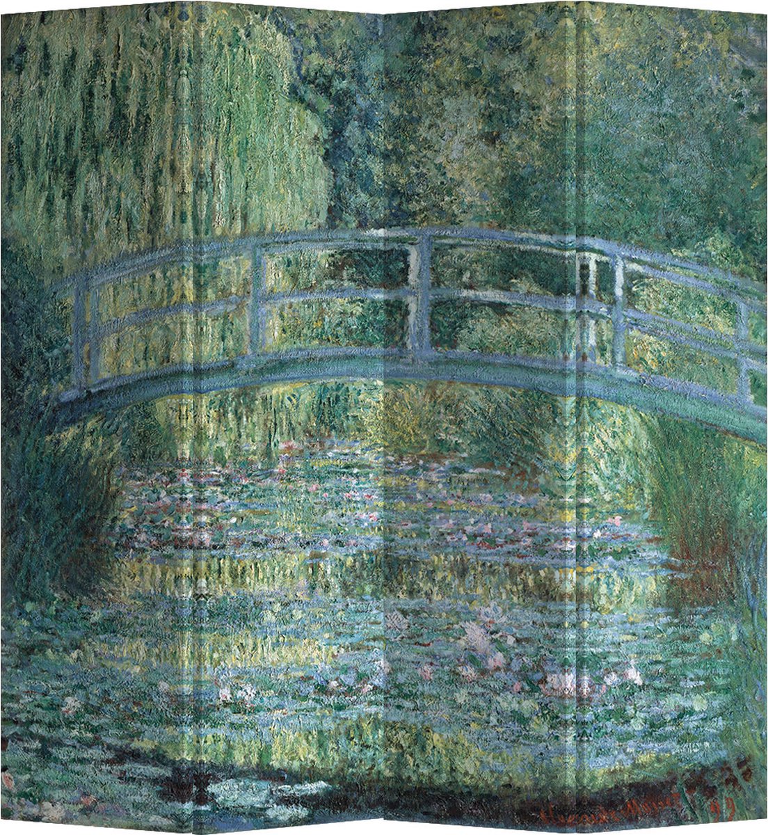 Fine Asianliving Kamerscherm Scheidingswand B160xH180cm 4 Panelen Bridge over a Pond of Water Lilies Claude Monet Groen