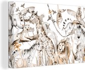Canvas Schilderij Aquarelverf - Dieren - Jungle - Jongens - Meisjes - Kinderen - Kind - 60x40 cm - Wanddecoratie