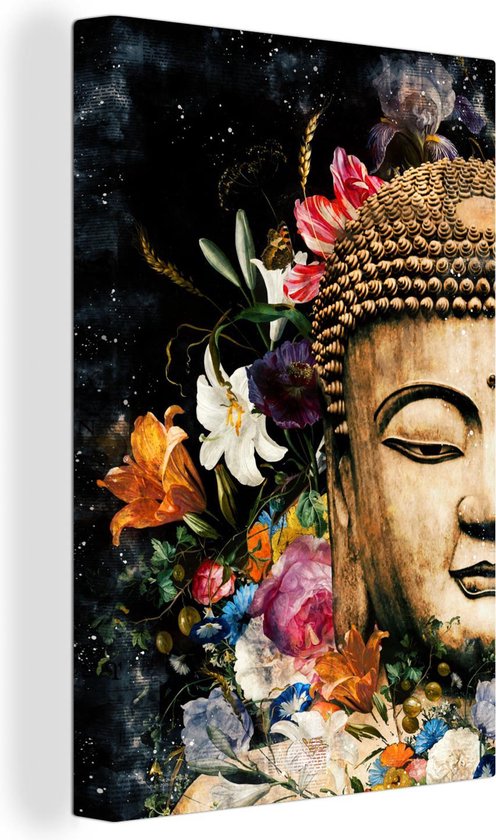 Boeddha schilderij - Bloemen - Modern - Boeddha beeld - Foto op canvas -  Wanddecoratie... | bol.com