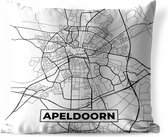 Buitenkussen Weerbestendig - Kaart - Apeldoorn - Zwart - Wit - 50x50 cm